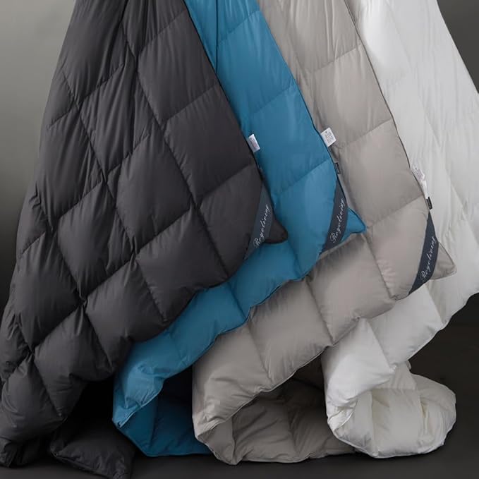 Royoliving Premium Feathers Down Duvet Insert Comforter King Size Gray All Season Medium Warmth Winter Grey 100% Cotton Cover with Corner Tabs (106x90, 60 oz)