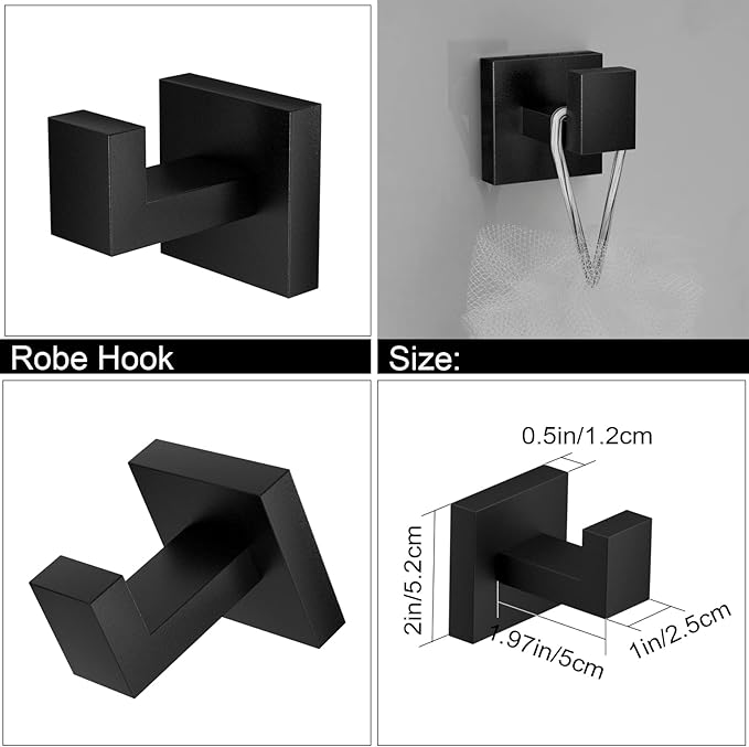 Ralbay 5-Pieces 14.2" Bath Towel Bar Set Black Premium Stainless Steel Square Style Matte Black Bathroom Hardware Accessories Set Wall Mounted Towel Rack Set