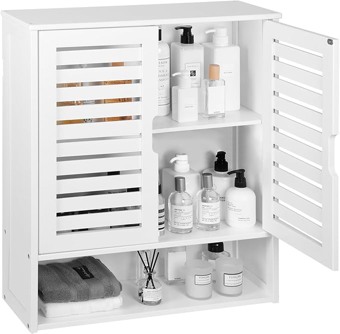 HYNAWIN White Organized Bathroom Storage Cabinet with Lattice Doors,Spacious Storage with Adjustable Shelves for Bathroom or Kitchen Essentials
