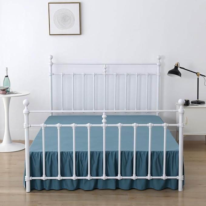 Bed Skirt Queen Size Ruffled Bed Skirt with Split Corners, 14 Inch Drop Dust Ruffle Bed Skirts with Platform, Teal Blue, 14''Queen