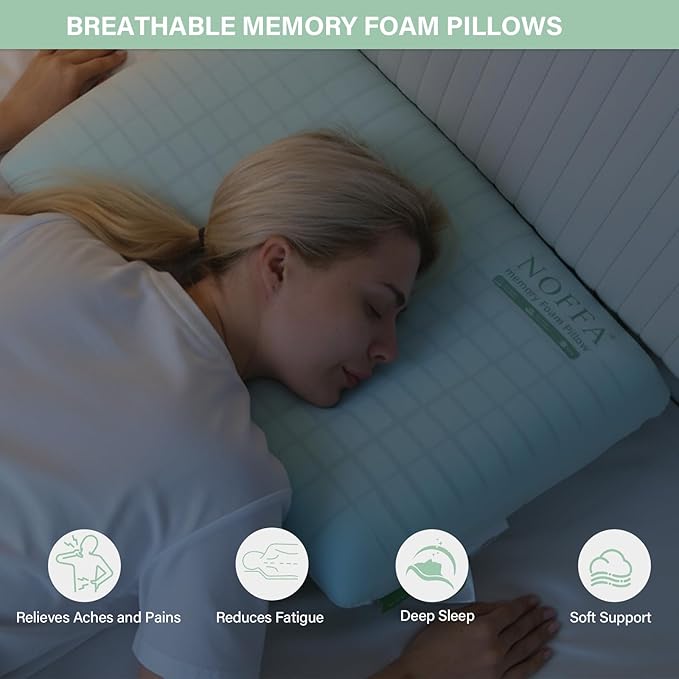 Cooling Memory Foam Pillow, Bed Pillows, Medium Soft Feel Neck Pillow for Sleeping, Memory Foam Pillows for Sleeping Side, Back & Stomach Sleepers, Breathable & Removable Cover, 1 Pack