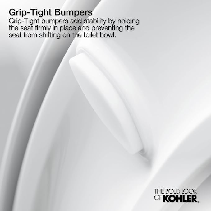 KOHLER K-4639-47 Cachet Round, Grip-Tight Bumpers, Quiet-Close, Quick-Attach Hardware, No Slam Toilet Seat, Almond