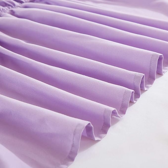 MEILA Wrap Around Bed Skirt Three Fabric Sides Elastic Dust Ruffled 18 Inch Tailored Drop,Easy to Install Fade Resistant-Light Purple, Queen/King