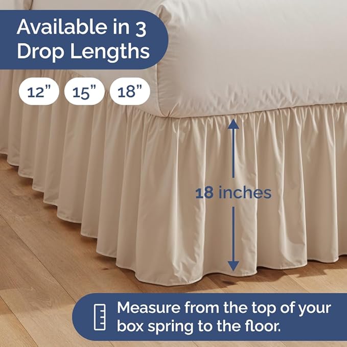 Bedskirt Queen Size Ruffle - 18 inch Drop Dust Ruffle Bed Skirt with Platform - Ultra-Soft, Easy Fit, Premium Hotel Quality - Wrinkle, Fade & Shrink Resistant - for Women, Men, Kids and Teens - Cream