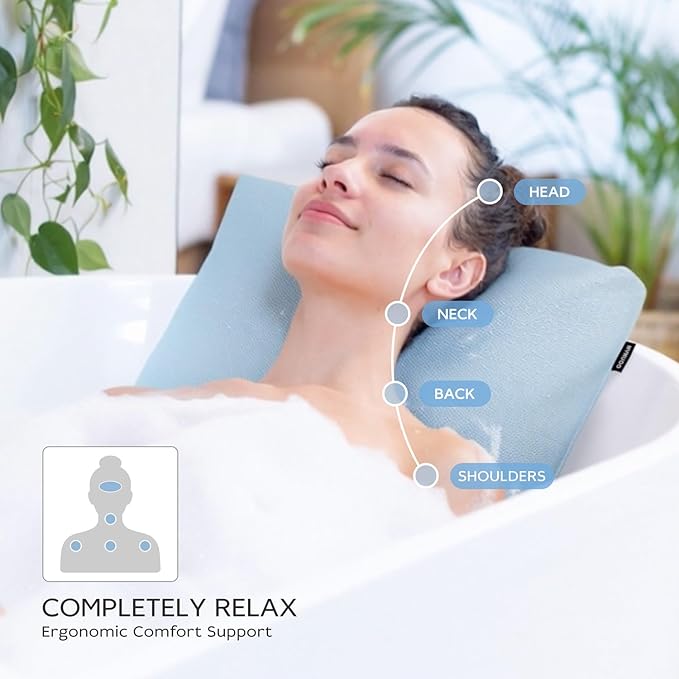Bath Pillows for Tub Neck and Back Support,Bathtub Cushion backrest headrest Neck Pillow,tub Pillow for Bathtub,3D Mesh Core,Breathable,Quick-Drying,Ergonomic Relaxation (Blue)