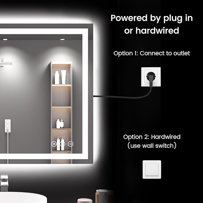 40X30 LED Bathroom Mirror with Lights, Anti-Fog, Backlit + Front Lit, Lighted Bathroom Vanity Mirror for Wall, Memory Function, Dimmable, Tempered Glass, Shatter-Proof, ETL Listed