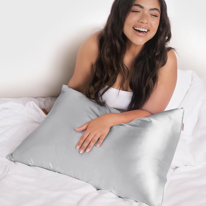 Kitsch Satin Pillowcase with Zipper for Hair & Skin, Softer Than Silk Pillow Cases Queen, Wrinkle-Free, Smooth and Cooling Satin Pillow Covers, Standard Size 19"x26", Silver