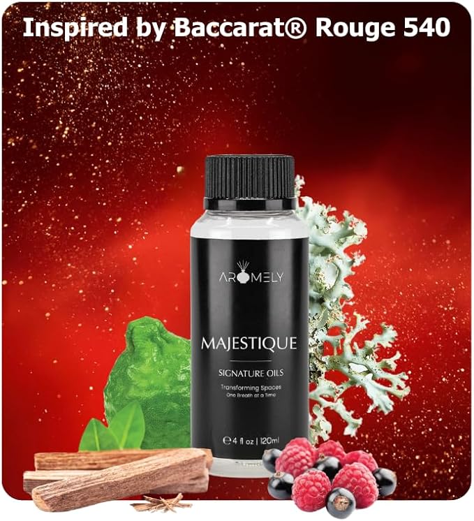 Aromely Diffuser Oil Majestique a Sophisticated Blend of Bergamot, Sandalwood, Oud, Jasmine, Saffron, Sweet Berry, Oakmoss, and Vanilla Creating an Exquisite Fragrance for Scent Diffusers (120ml)