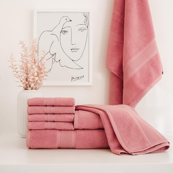 Luzia 8 Piece Bathroom Towel Set - 100% Turkish Cotton, Premium Quality - 2 Bath Towels 2 Hand Towels and 4 Washcloths (Coral)