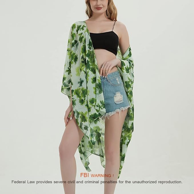 Women's Bohemian Floral Chiffon Beach Cover up Swimsuit Kimono Summer Swimwear Cardigans
