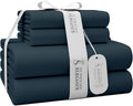 SUPREME ELEGANCE 1200 Thread Count King Dark Blue Sheet Set, Hotel Luxury Cotton Rich Ultra Soft Sateen Sheets, Easy Care Bed Sheet Set with Deep Pocket (1 Flat Sheet, 1 Fitted Sheet & 2 Pillowcases)