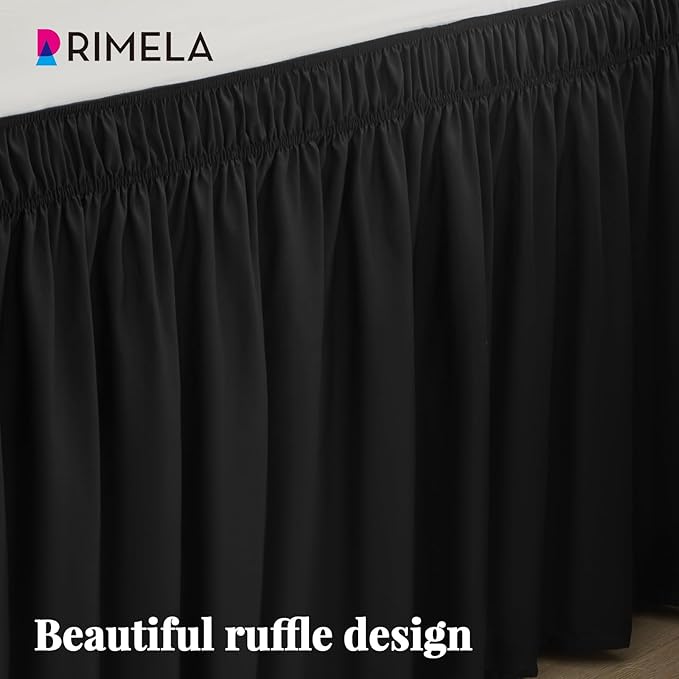 RIMELA Dorm Bed Skirt Twin XL 36 Inch Drop, Easy to Install Extra Long Wrap Around Elastic Dust Ruffle, Black Bedskirt Solid Silky Fabric Machine Washable (Twin XL 80“L x 39”W & Twin 75“L x 39”W)