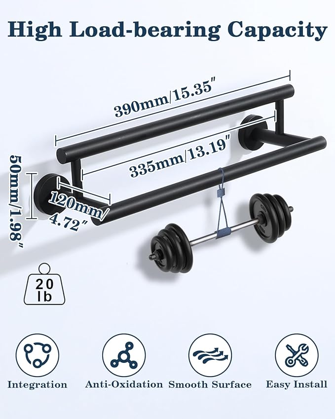 Alise Double Bath Towel Bars Towel Racks for Bathroom Lavatory,Wall Mount Towel Holder SUS304 Stainless Steel Towel Hanger Rail 16 Inch,GYT6902-400-B Matte Black