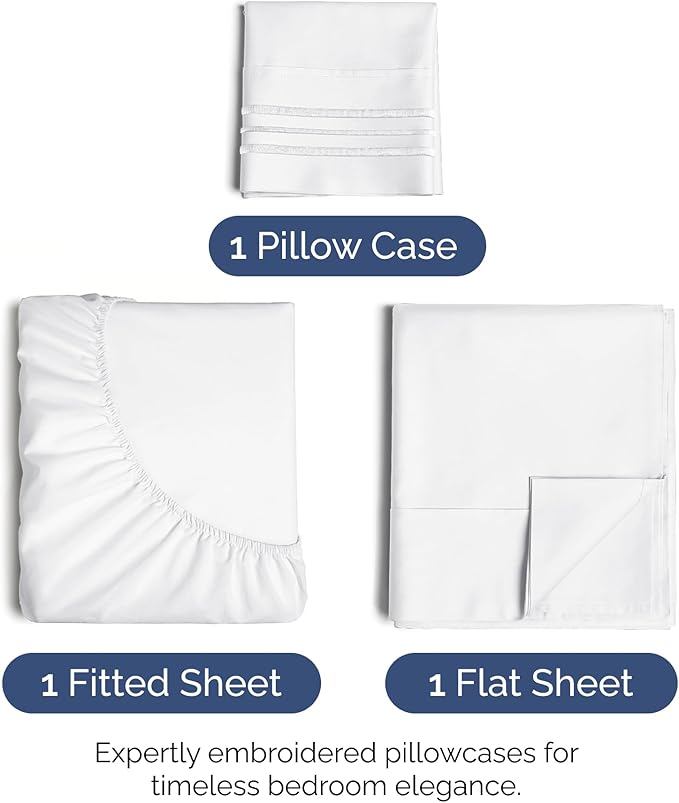 Twin Size 3 Piece Sheet Set - Extra Soft, Breathable And Cooling Sheets - Hotel Luxury Durable Bed Sheets for Women & Men - Deep Pockets, Easy-Fit & Wrinkle-Free - Bright White Oeko-Tex