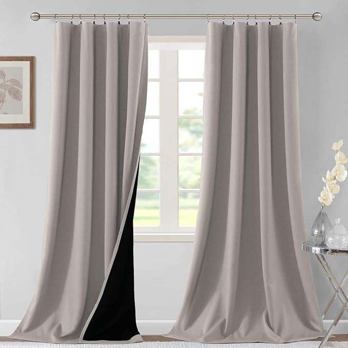 H.VERSAILTEX 100% Blackout Curtains for Bedroom Thermal Insulated Curtains Blackout Curtains for Living Room 96 Inches Long Rod Pocket Window Drapes with Black Liner 2 Panels Set, Warm Taupe