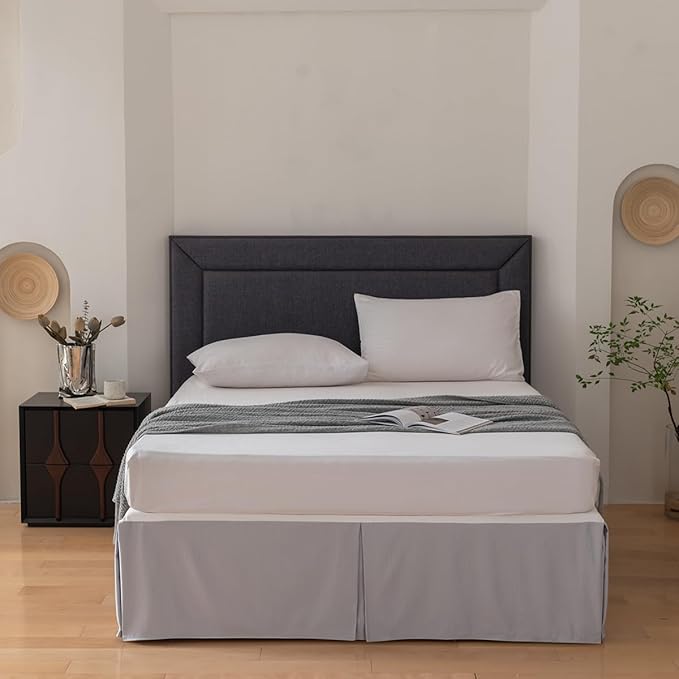 Queen Bed Skirt, Grid Plaid Soft Quadruple Pleated Ruffle Bed Skirt, Tailored Dust Ruffle 18 Inch Drop Easy Fit, Machine Washable (Silver Grey)