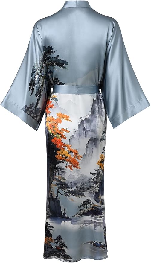 Women's Silk Kimono Robe Long Bathrobe Nightgown 100% Mulberry Silk for Women - Classic Floral Pattern