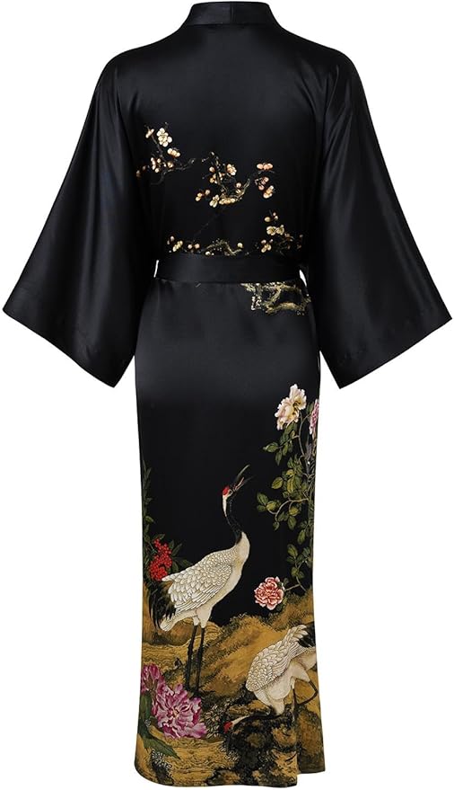 Women's Silk Kimono Robe Long Bathrobe Nightgown 100% Mulberry Silk for Women - Classic Floral Pattern