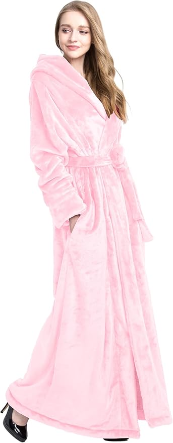 Women's Plush Robe Extra Long Robe with Pockets Thicken Soft Warm Bathrobe