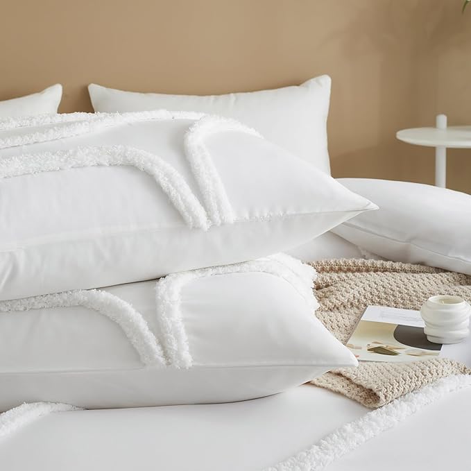 Cupocupa Queen Comforter Set Beige Tufted Comforters Sets Bedding for Queen Bed 3PCS Boho Comforter Soft Fluffy Lightweight Comforter with 2 Pillow Cases for All Season