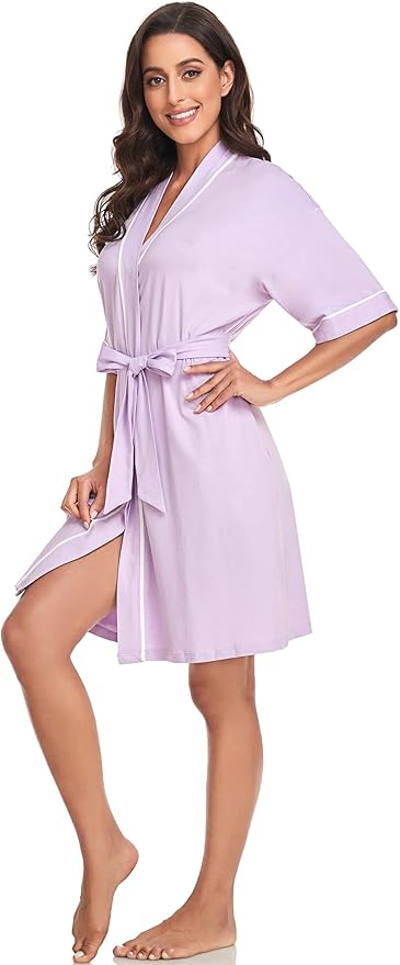 COLORFULLEAF Womens Bamboo Short Robes Lightweight Kimono Cotton Robe Soft Knit Bathrobe Ladies Loungewear with Pockets