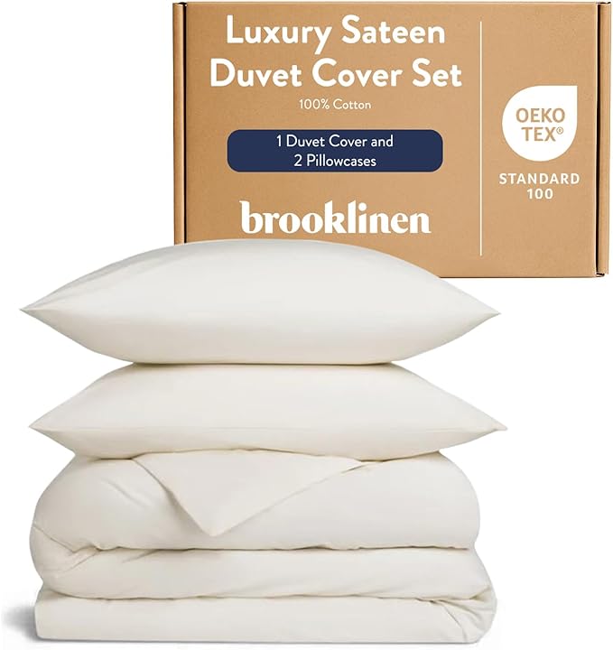 Brooklinen Luxury Sateen Duvet Cover Set - King/Cali King Size in Cream - 3 Piece Set (1 Duvet Cover, 2 Pillowcases) - 100% Cotton, 480 Thread Count