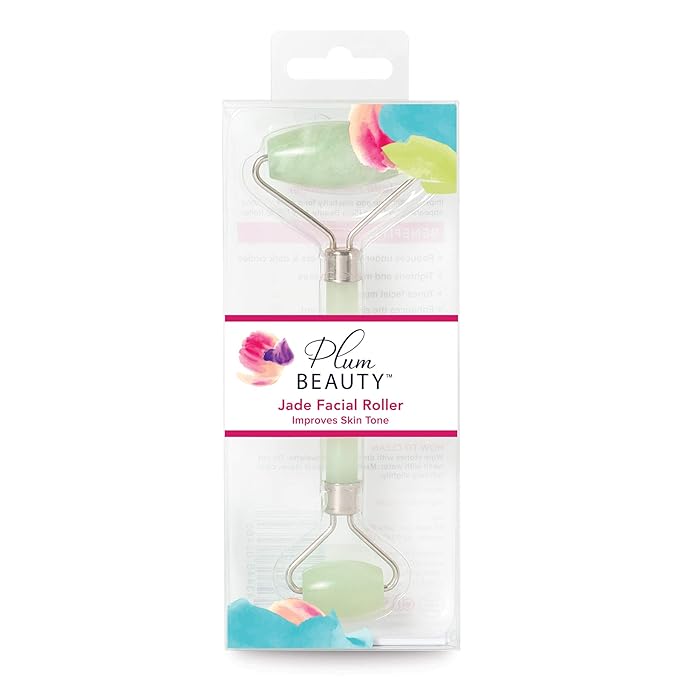 Plum Beauty Jade Roller for Face - Improves Skin Tone and Blood Circulation - Skin Care Face Roller Reduces Under-Eye Puffiness and Dark Circles (Pack of 2)