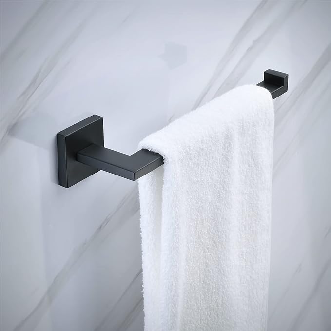 Matte Black Bathroom Accessories Hardware Set 2 Pieces, Toilet Paper Holder + Hand Towel Holder, Wall Mounted Towel Ring Towel Bar, SUS304 Stainless Steel, SHUNLI
