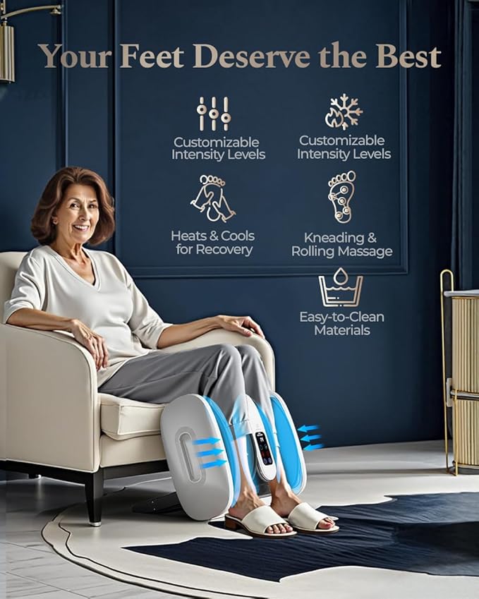 HomeCare Foot Massager with Heat & Ice Therapy, Shiatsu Deep Kneading Compression Foot Massagers for Plantar Fasciitis & Neuropathy Relief, Adjustable Intensity, FCC/CE Certified