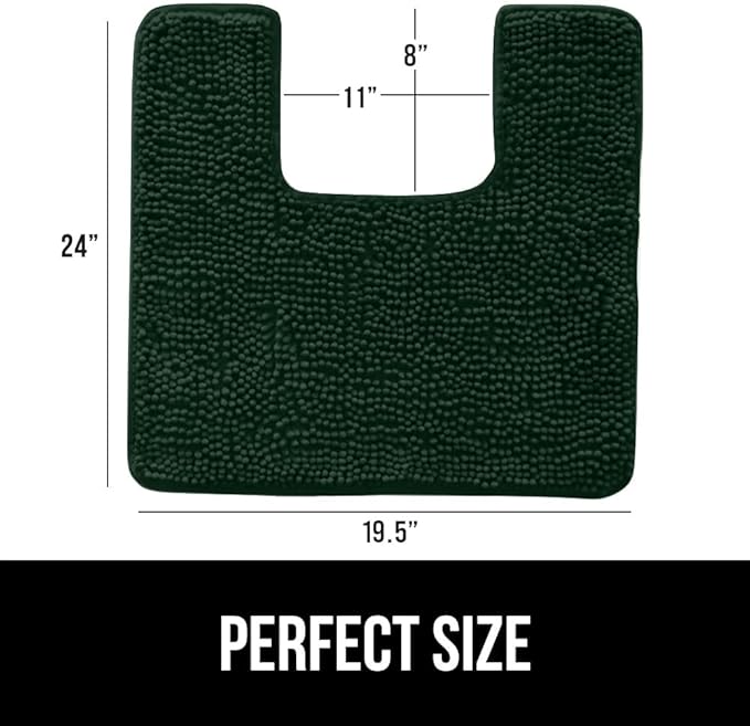 GORILLA GRIP Plush Absorbent Shaggy Chenille Bath Rug Mat for Square Toilet Base with Rubber Backing, Machine Washable Rugs, Soft Microfiber Contour Mats for Toilets, Bathroom Decor, Hunter