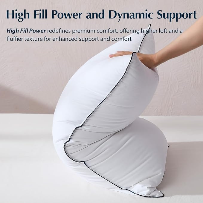 Pacific Coast White Goose Down Fiber Pillows, Bed Pillows for Back, Stomach and Side Sleepers, King Size Pillows Set of 2, Hotel Collection, Fluffy, Medium