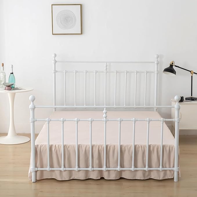 Bed Skirt, Ruffled Bed Skirt with Split Corners, 18 Inch Drop Dust Ruffle Bed Skirts with Platform, Cream, 18'' Twin