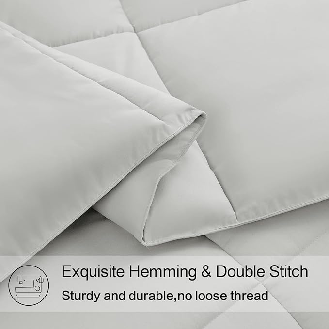 EASELAND California King Down Alternative Comforter - Quilted Duvet Insert for All Seasons, Soft Lightweight with Corner Tabs, Summer Winter Warm Bedding, Light Grey 96x104 Inches