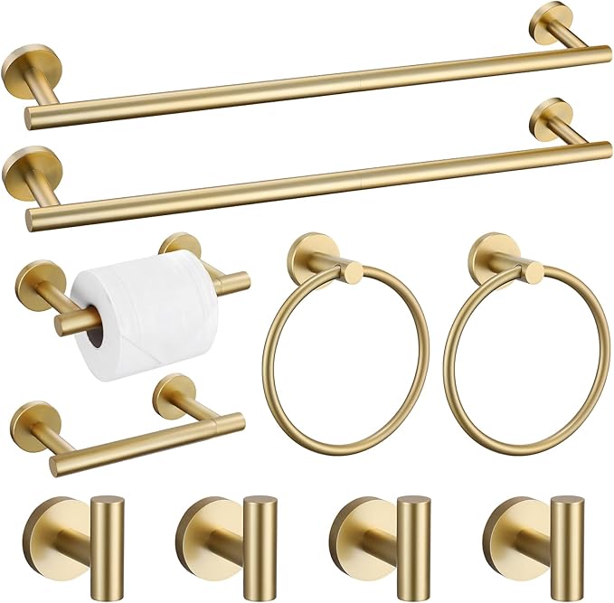 10 Pieces Brushed Gold Bathroom Hardware Towel Bar Set for Bathroom Wall, 23.6Inch Bathroom Accessories Set Upgraded Bathroom Towel Holder, Stainless Steel Towel Racks Bathroom Wall Mounted