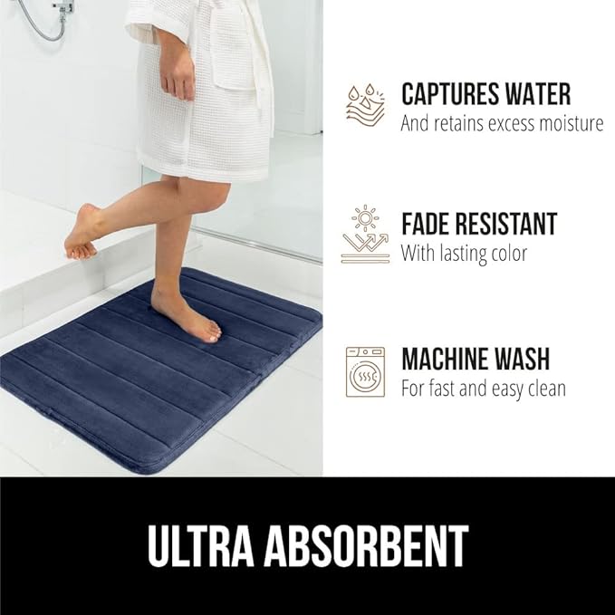 GORILLA GRIP Memory Foam Bath Mat, Soft Absorbent US Designed Bathroom Rug, Gripping Dots Machine Washable Bathmat, Cushioned Floor Mats, Shower Sink Rugs Room Décor Accessories, 30x20 Navy Blue