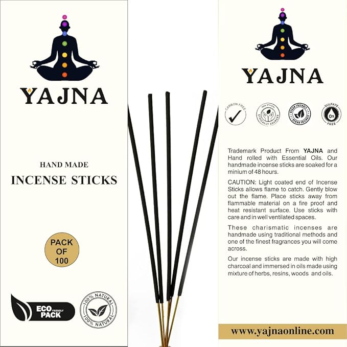 Yajna-YLANG-YLANG-Incense-Sticks 100%-Natural-Handmade-Hand-Dipped-Incense-Sticks Organic-Chemicals-Free For-Purification-Relaxation-Positivity-Yoga-Meditation The-Best-Woods-Scent (100 Sticks(150GM))