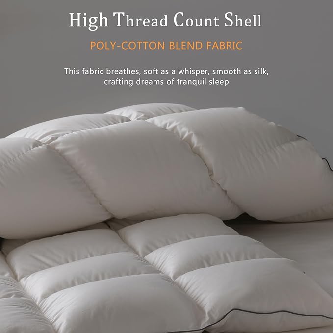 Luxury White Down Fiber Comforter Oversized King Size - Down Fiber Duvet Core for All Seasons - Hotel Collection Medium Warmth Duvet Insert - Fluffy and Cozy (120 X 98”)
