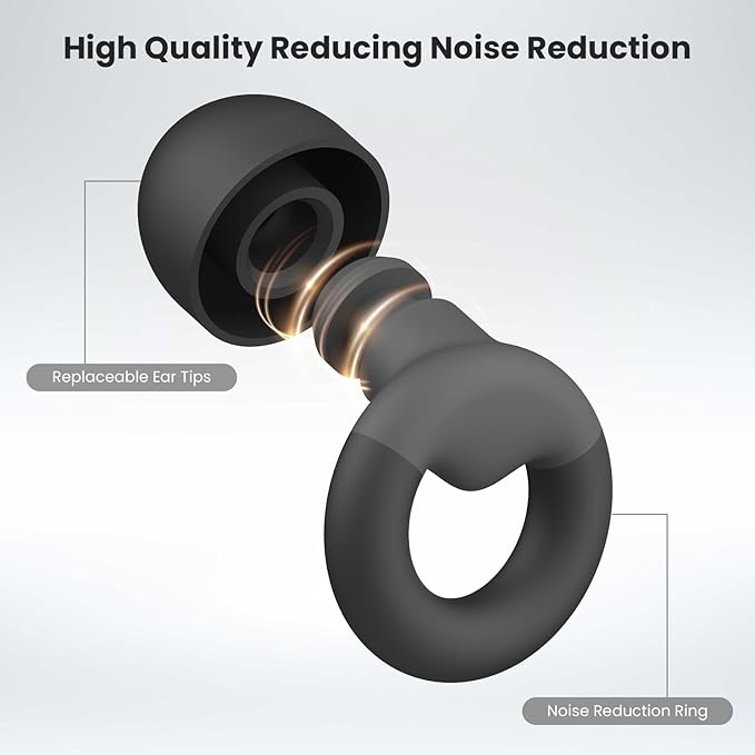 Ear Plugs for Sleeping, 2 Pairs of Reusable Earplugs for Noise Reduction 25dB-30dB with 8 Ear Tips, Soft Hearing Protection Ear Plugs for Concert,Noise Sensitivity, Study & Work, Black