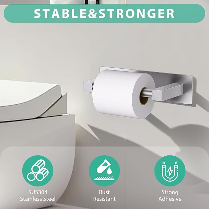 Brushed Nickel Self Adhesive Toilet Paper Holder, Stainless Steel Bathroom Toilet Paper Holder Stick On Wall Mount, Commercial Toilet Paper Dispenser Peel Stick Toilet Paper Holder Adhesive