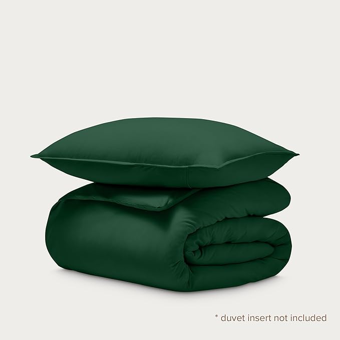 Bare Home 100% Organic Cotton Jersey Duvet Cover Set - Ultra Soft - 100% Cotton - 2pcs - Corner Ties - Button Closure - Bed Duvet Cover & Pillow Shams (Twin/Twin XL, Forest Green)
