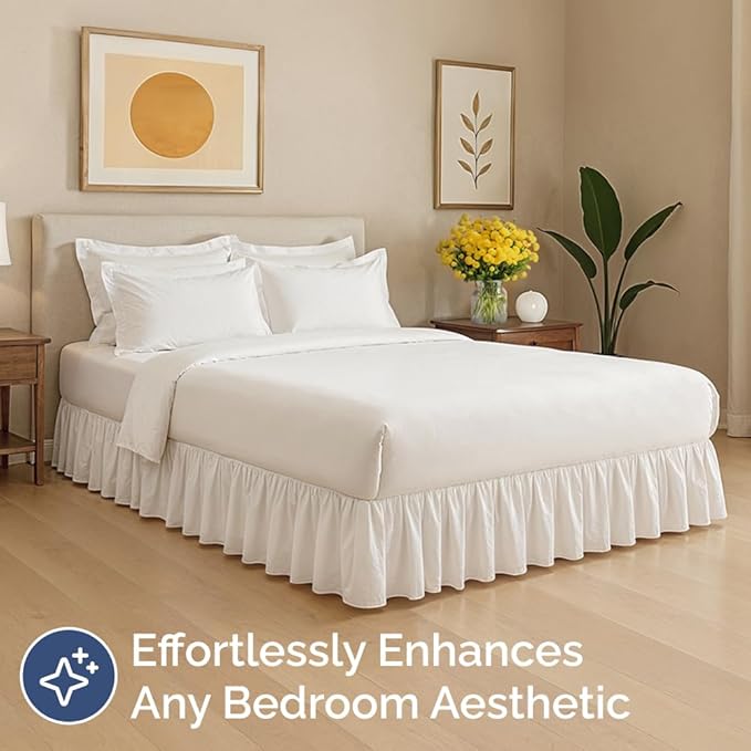 Bedskirt Queen Size Ruffle - 15 inch Drop Dust Ruffle Bed Skirt with Platform - Ultra-Soft, Easy Fit, Premium Hotel Quality - Wrinkle, Fade & Shrink Resistant - for Women, Men, Kids and Teens - White