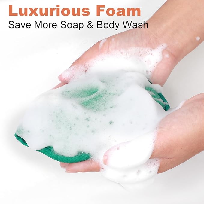 2Pcs Bath Sponge, Ultra Soft Absorbent Sponge for Bathing, Exfoliating Shower Loofah Sponges Bathing Tool for Men Women Body Skin(Green+Orange)