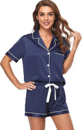 Women's Satin Pajama Set 2-Piece Sleepwear Loungewear Button Down Short Sleeve Silky PJ Set