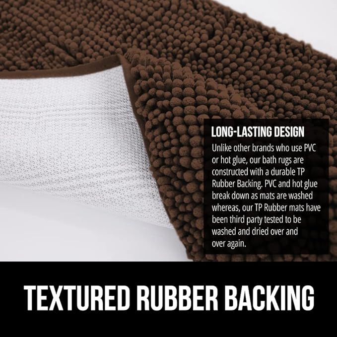 GORILLA GRIP Bath Rug Mat 60x24, Thick Soft Absorbent Chenille, Quick Dry Microfiber Mats, Rubber Backing Washable Shower Floor Rugs, Bathmat Runner, US Designed Bathroom Home Decor Accessories Brown