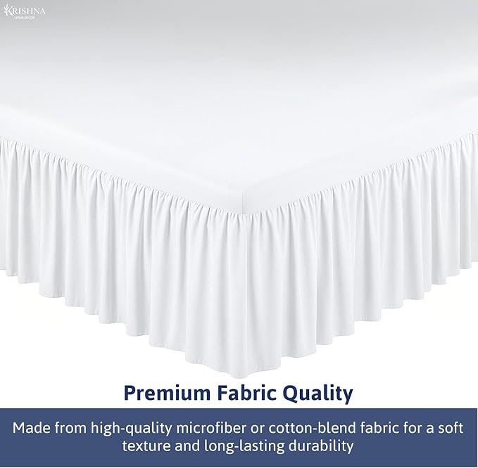 KRISHNA Ruffled Bed Skirt with Split Corners King, 100% Microfiber Hotel Quality, 12 Inch Drop Dust Ruffle Gathered Bedskirt with Platform, 78" x 80", White