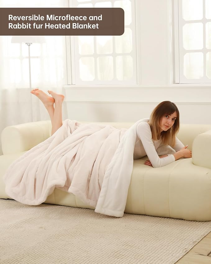 Electric Heated Blanket Queen Size, Washable Blanket Warmer with Dual Control for Home for Adults, Super Cozy Soft Fabric, 84" x 90", 9 Heat Levels, 1-9H Auto-Off, ETL Certified, Pink White