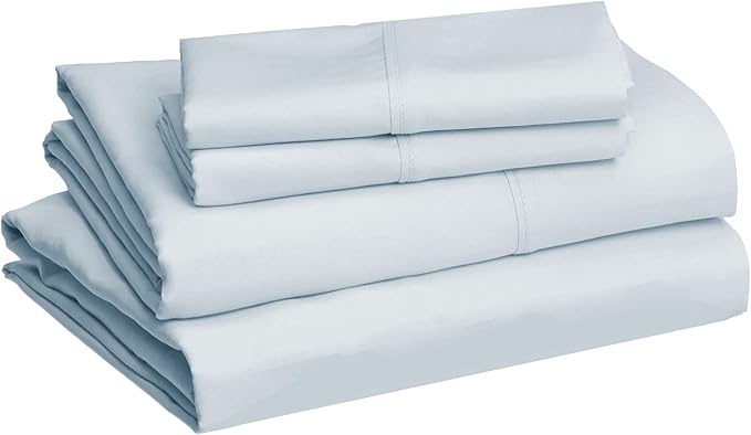 Amazon Basics Lightweight Super Soft, Wrinkle-Free Easy Care Microfiber 4-Piece Bed Sheet Set with 14-Inch Deep Pockets, Full, Light Blue, Solid