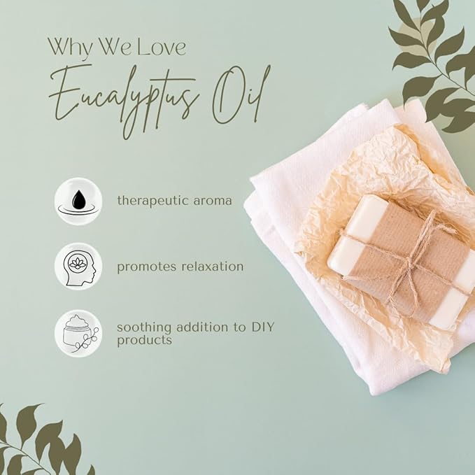 GreenHealth Eucalyptus Essential Oil – 16 fl oz (473 ml) – 100% Pure & Natural – Bulk Aromatherapy Oil in Amber Glass Bottle – for Diffuser, Cleaning, Room Spray, Home Fragrance