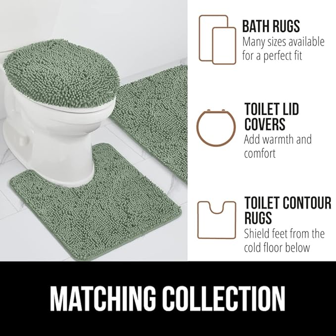 GORILLA GRIP Bath Rug Mat, Soft Absorbent Chenille, Quick Dry Microfiber Mats, Rubber Backing Washable Shower Floor Rugs, Bathmat Runner, US Designed Bathroom Home Decor Accessories 24x17 Sage Green