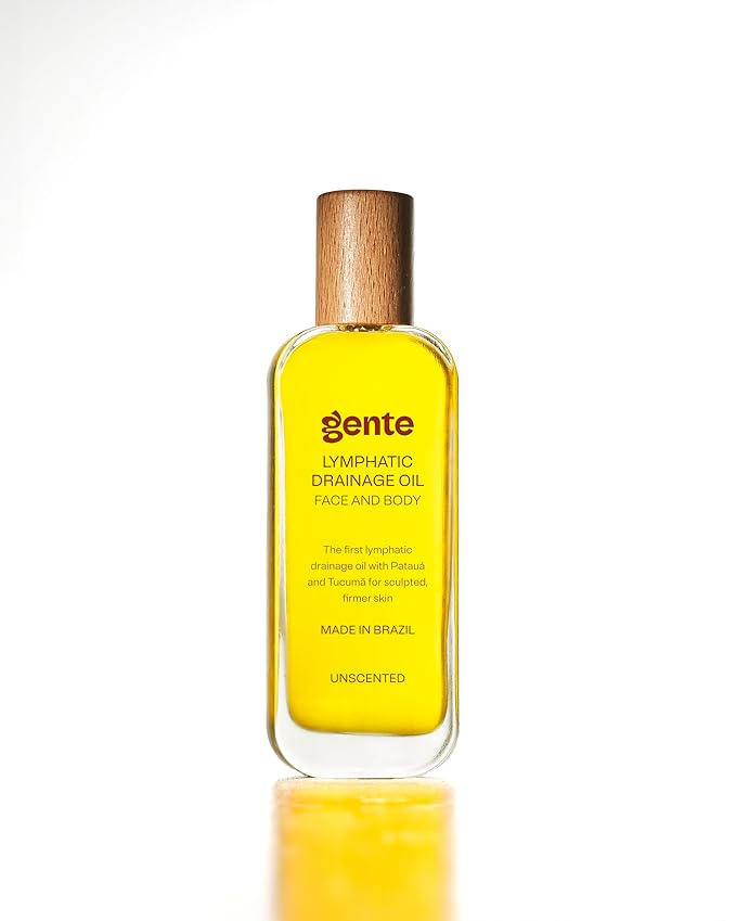 Gente Beauty Lymphatic Drainage Oil, Scented, Body Sculpting Formula, 50ml/100ml, Brazilian Oils Blend with Pataua, Coffea Arabica, Mulateiro Extract (100ml, Unscented)